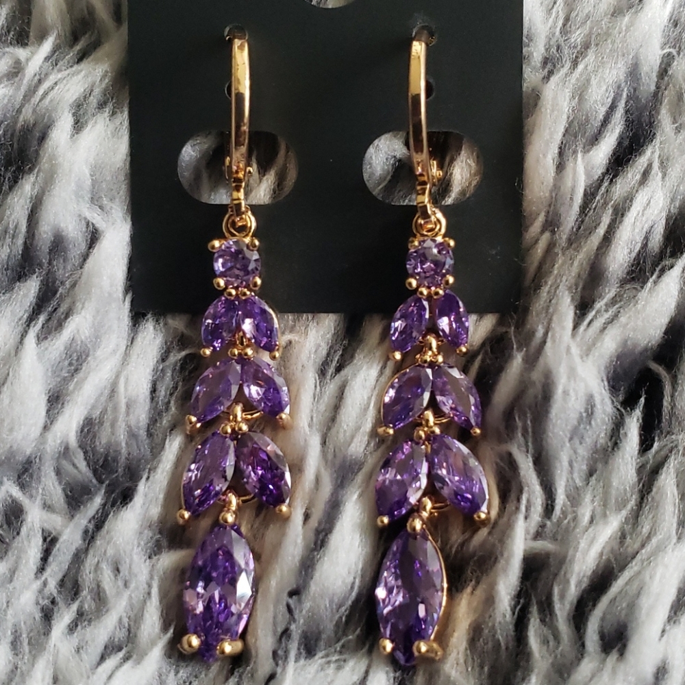 18K Yellow gold-filled purple topaz leaves earring